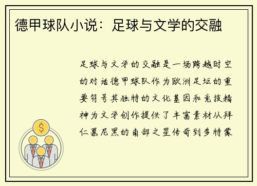 德甲球队小说：足球与文学的交融